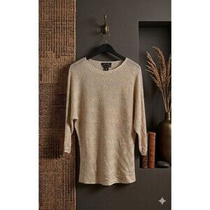 Tahari Womens M 100% Linen Lightweight Sweater Top Beige Dolman Sleeve Casual